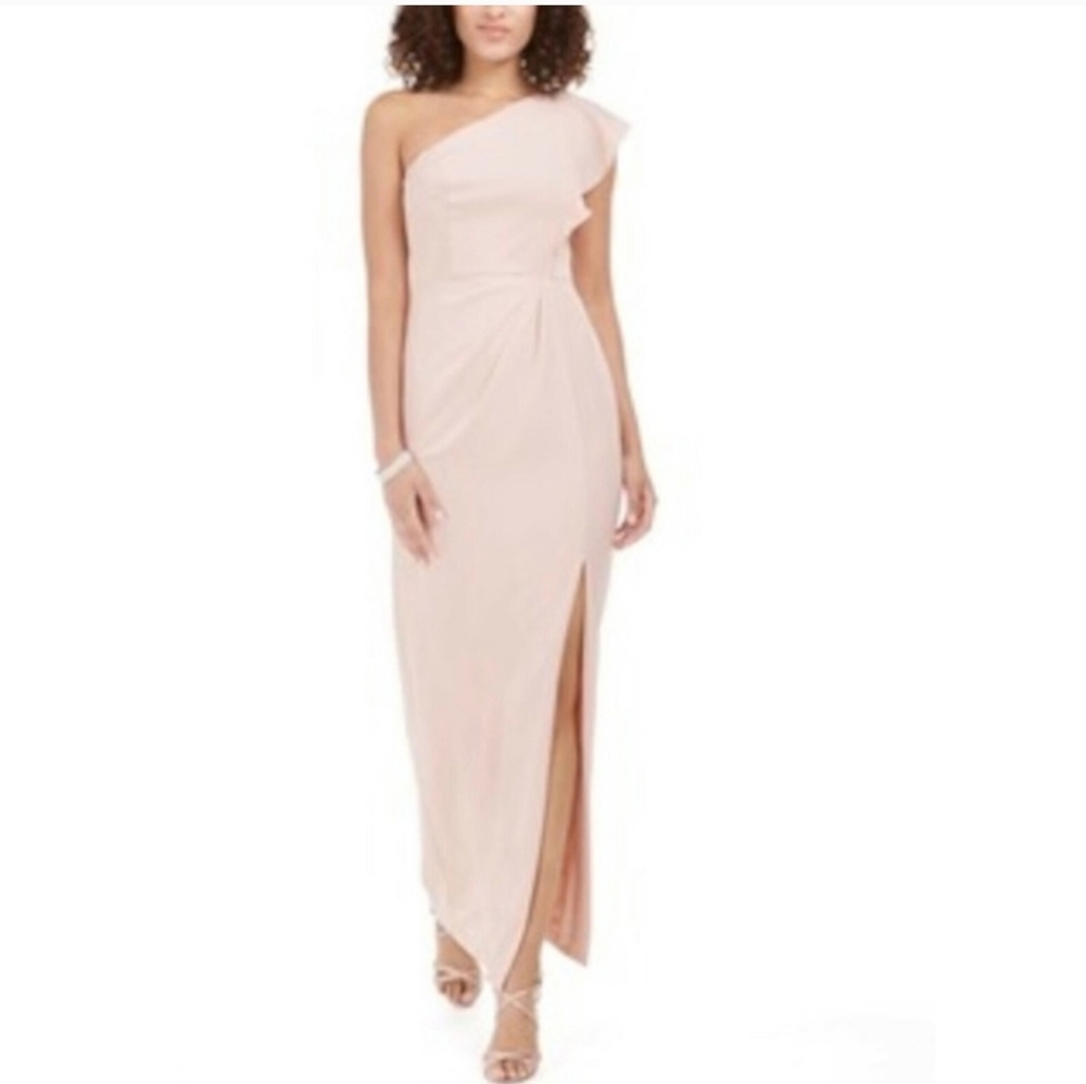 Elegant One-Shoulder Pink Dress By Adrianna Papell Size 18